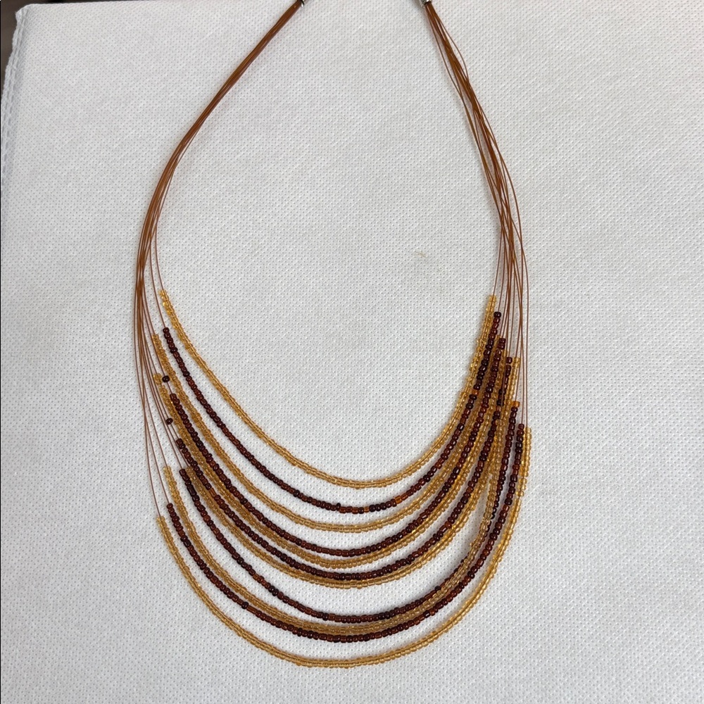 Gold and Browns Beaded Multi Strand Necklace